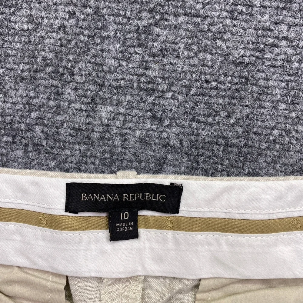 Banana Republic Womens 10 Linen Wide Leg Pleated Trousers Beige Preppy Tropical
